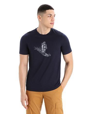 Midnight Navy Men's Icebreaker Merino Tech Lite II Short Sleeve Skiing Yeti T Shirts | USA 1209EBCX